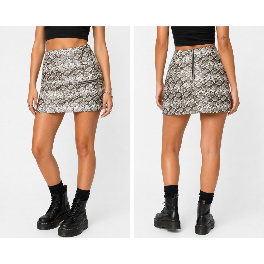 Y2K Snake Print Mini Skirt H&M Divided Faux Leather Going Out‎ Sz 6